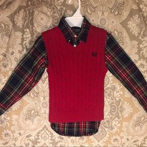 Plaid Button-up with Sweater Vest